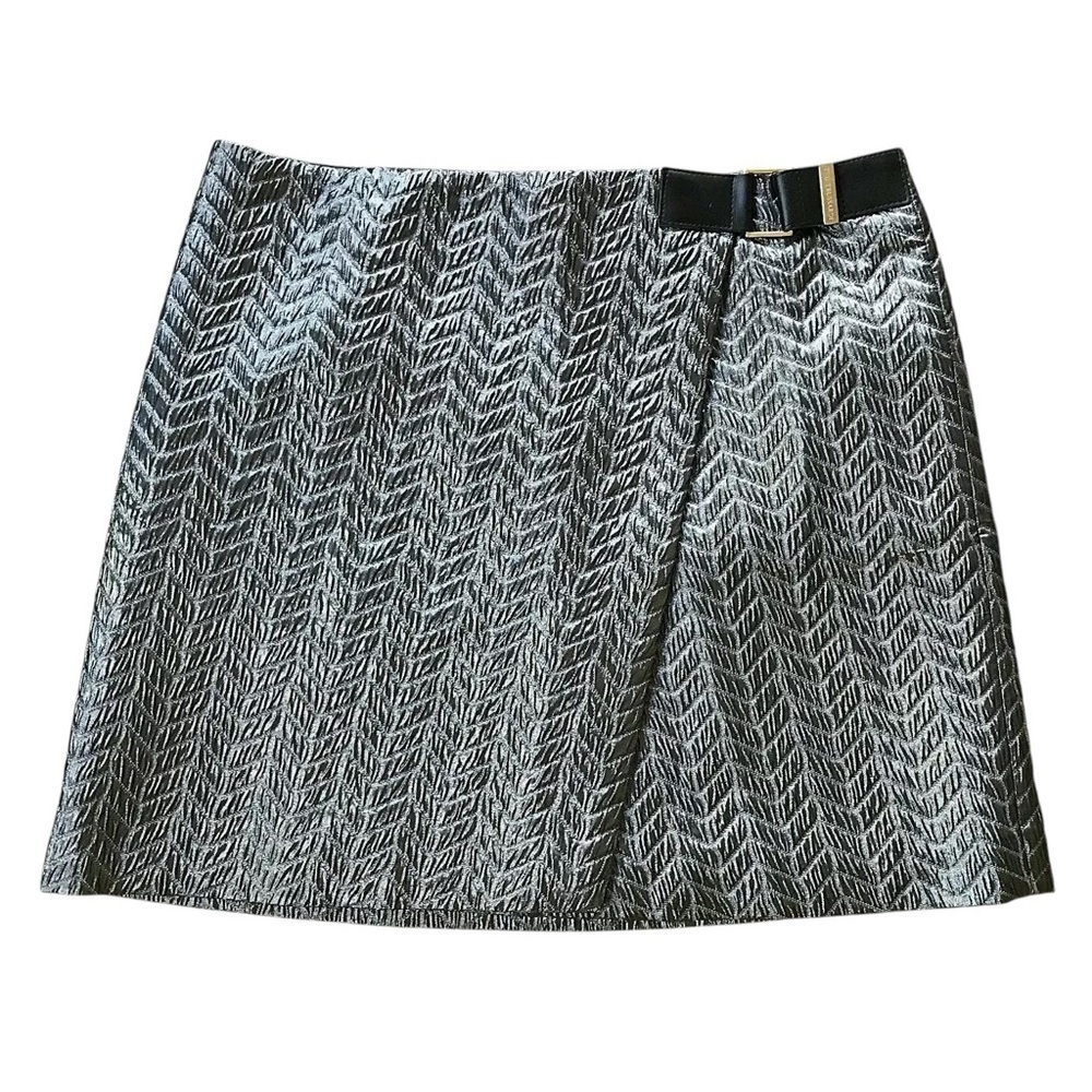 Tru Trussardi Metallic Wrap Leather Buckle Mini Skirt Silver Size IT40 US6 Small